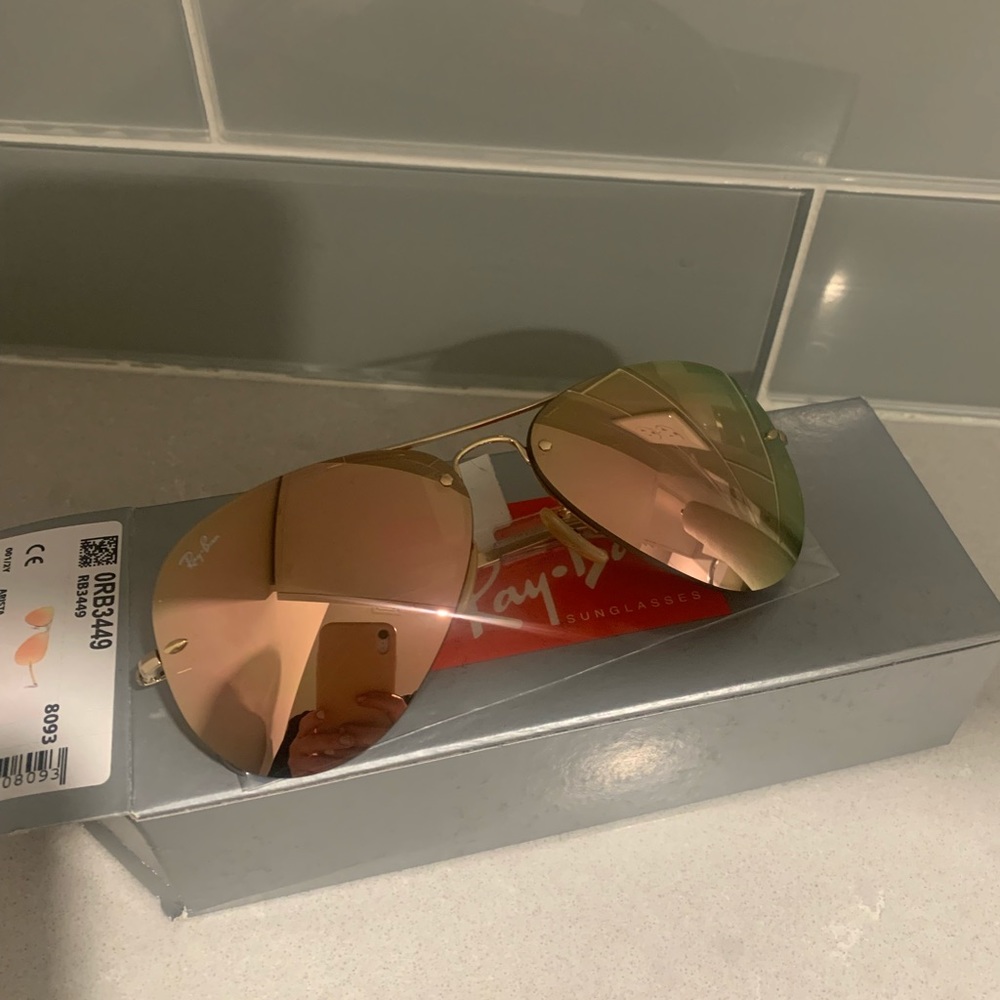 Ray Ban rimless mirrored iridescent aviator sunglasses
